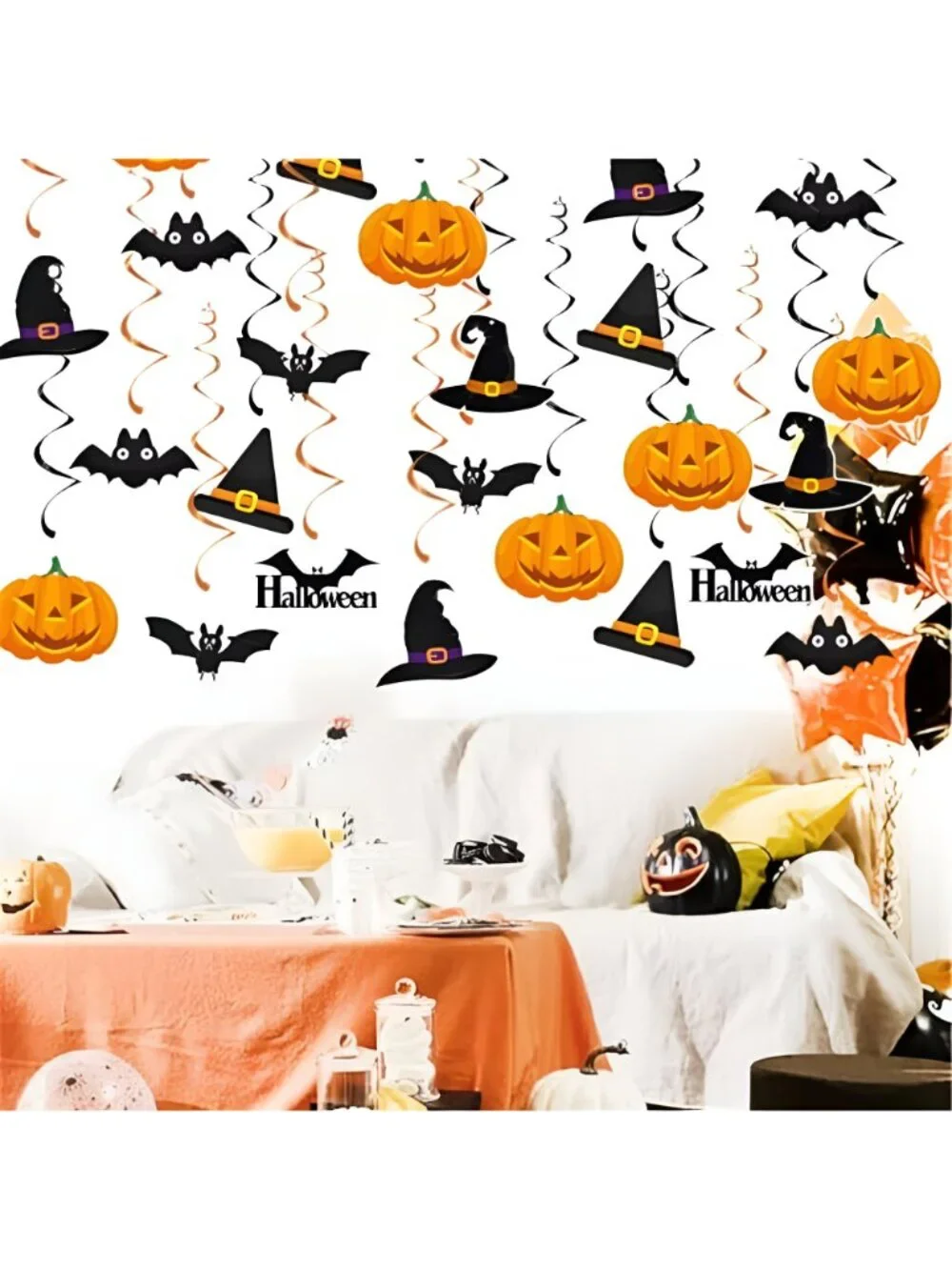 Black-Orange Halloween Pumpkin-Bat Hat Party-Decorations